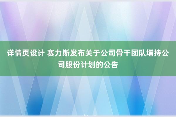 详情页设计 赛力斯发布关于公司骨干团队增持公司股份计划的公告